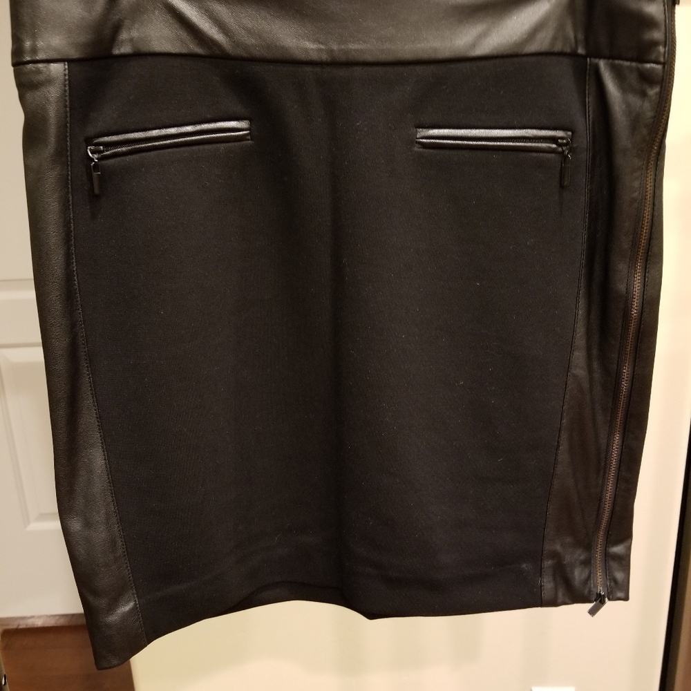 Cache Black Knit  Mini Skirt with Pleather Sides & Zipper Details